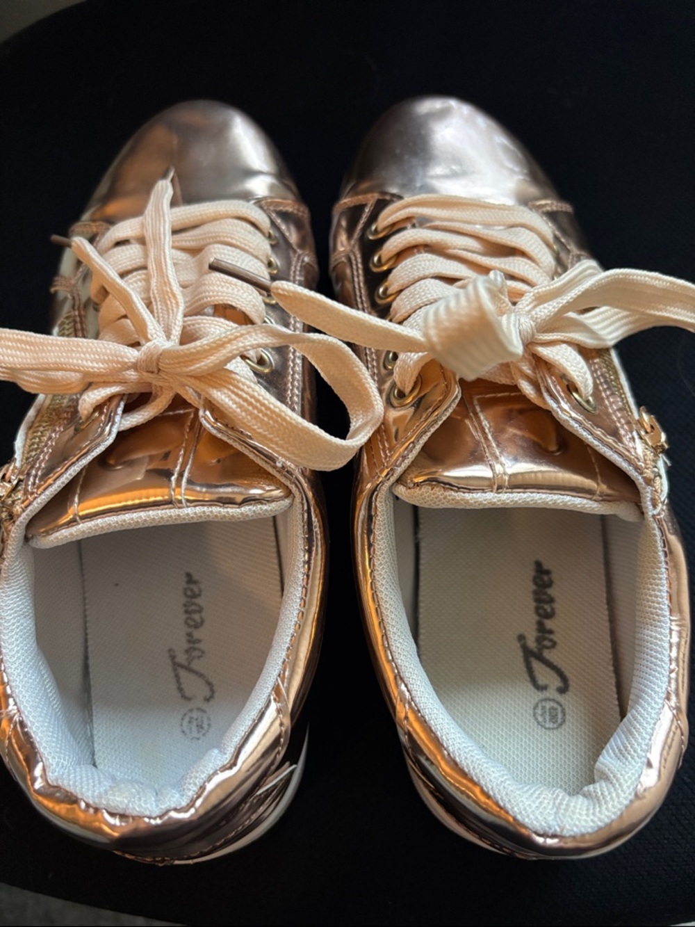 Forever 21 Metallic Rose Gold Lace-Up Sneakers with Side Zip - Picture 3 of 4